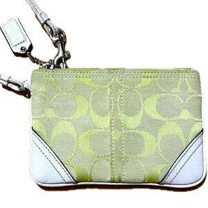 COACH Signature Lemon Green Jacquard/Leather Vintage Wristlet